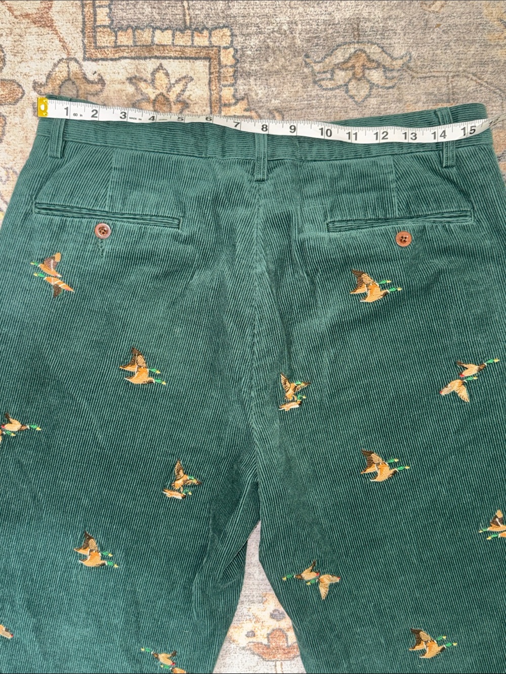 VTG POLO RALPH LAUREN Embroidered Mallard Duck Corduroy Pants Green Sz 32/30 Men - Picture 7 of 8